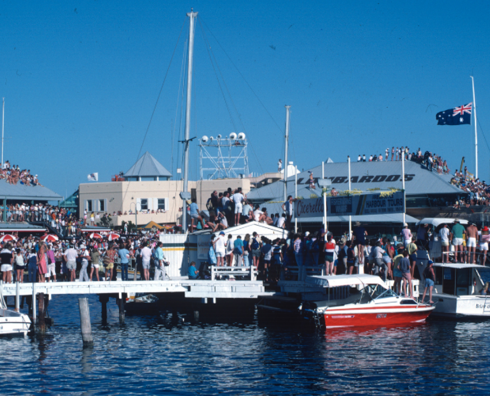 Spectators in Fishing Boat Harbour, Fremantle for Americas Cup