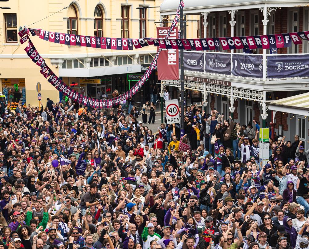 crowd in front of the screen on the Cappuccino strip in Fremantle