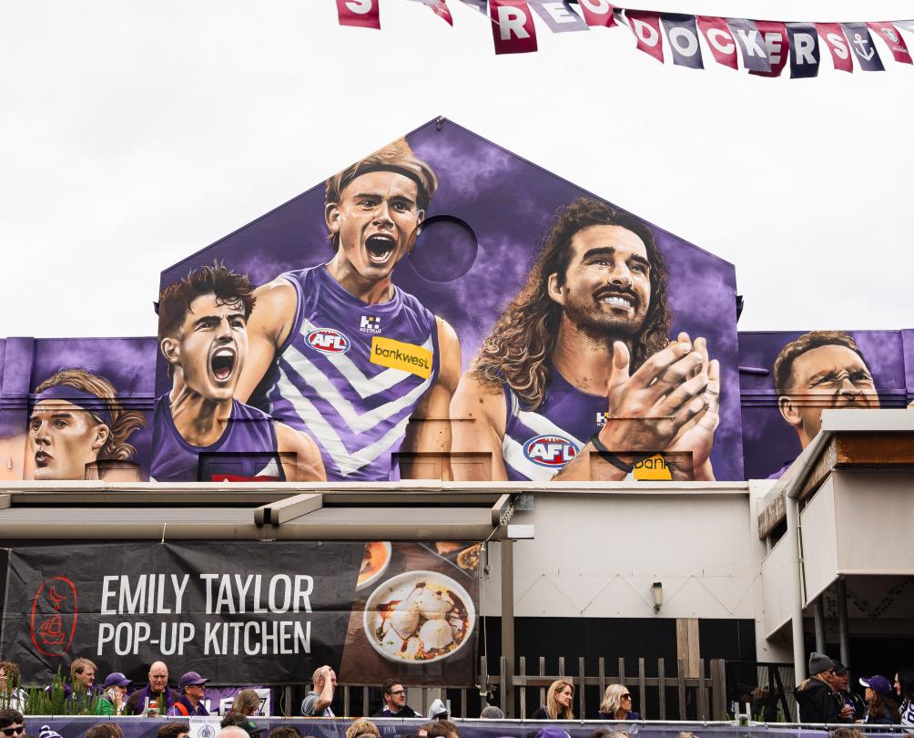 Capp strip mural on Grand Final Day in Fremantle