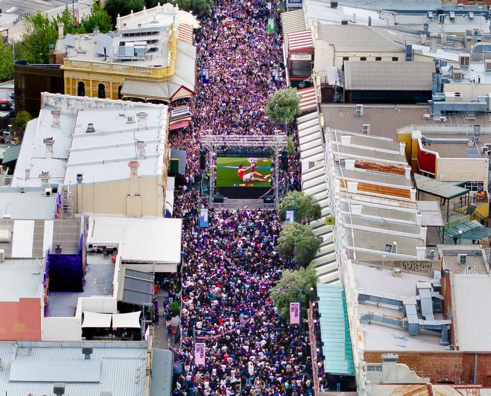 an aerial view of the capp strip on Grand Final Day 