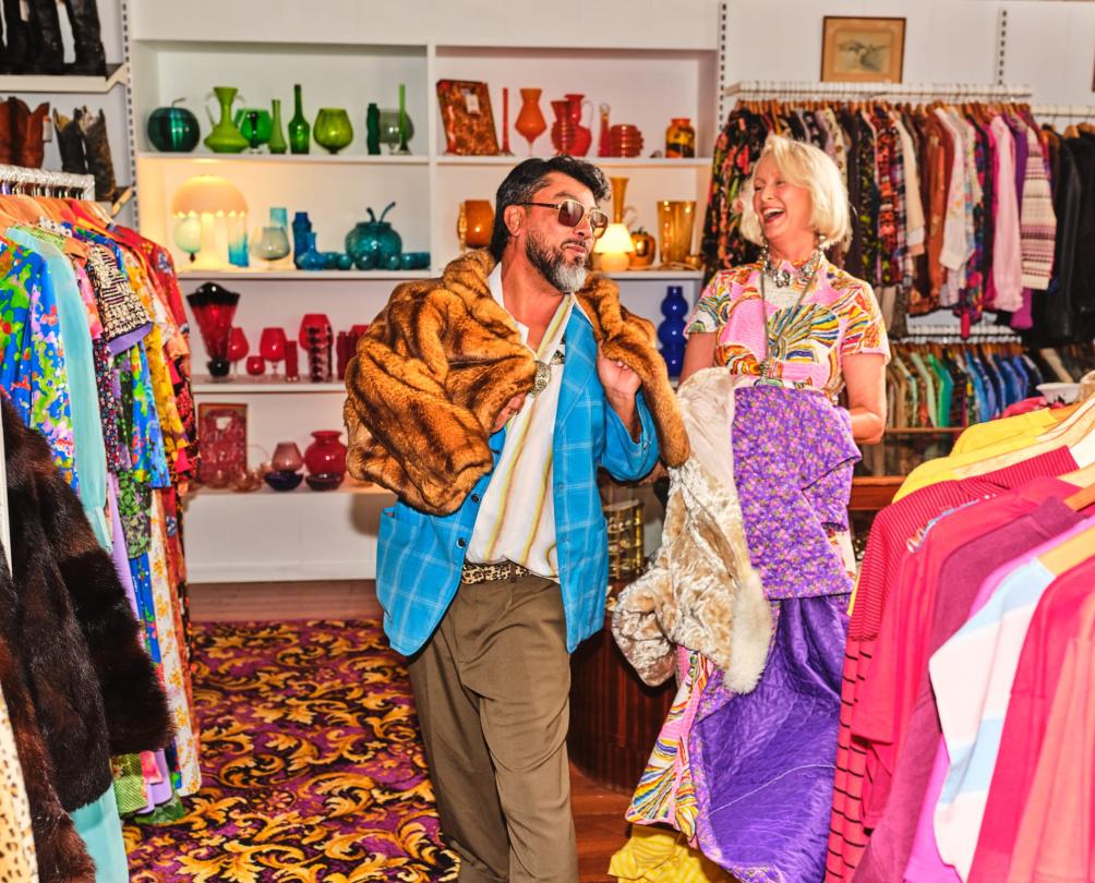 a couple shopping in a Fremantle vintage shop 